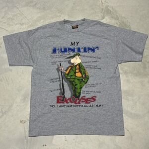 Hunting Excuses Vintage Hunter Comedy Funny Outdoors Gray T-Shirt Men's Size XL
